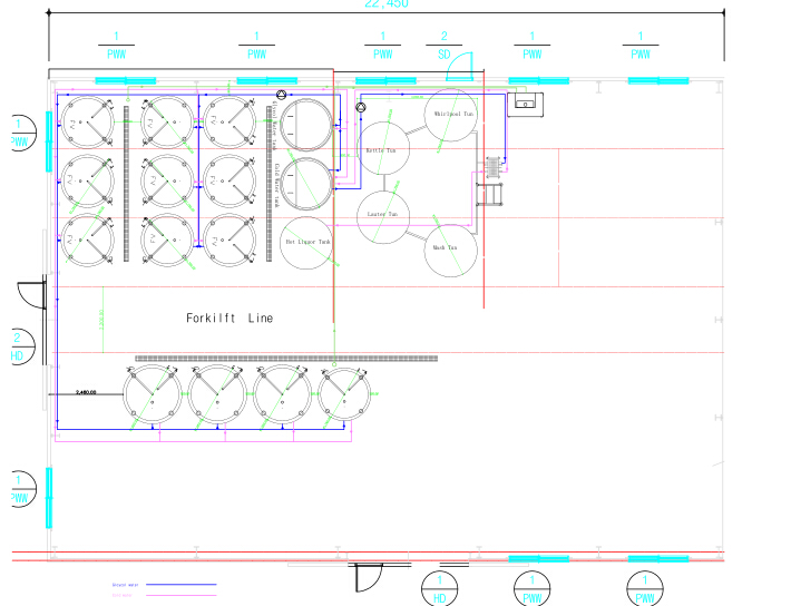 professional floor plan for 3000liter brewery system